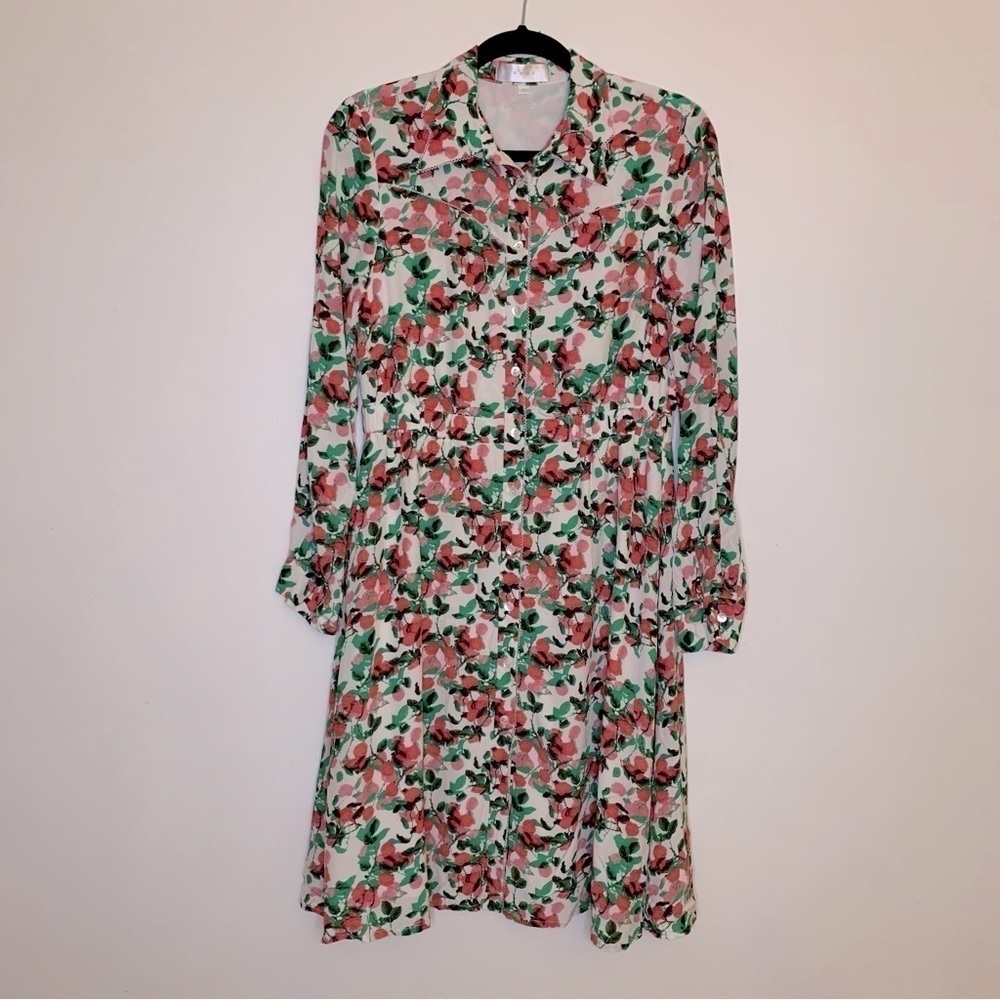 RWBE Western Collar Floral Print Button Down Long Sleeve Dress